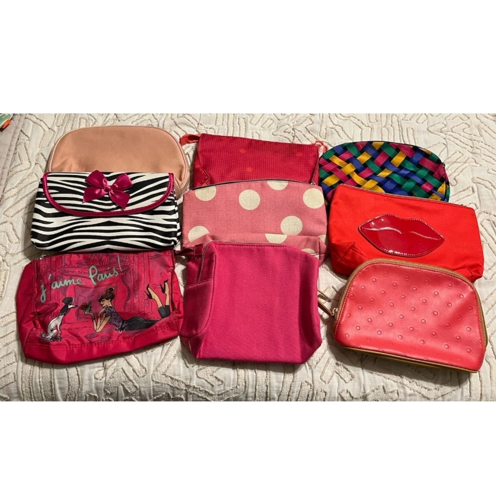 Colorful Cosmetic Makeup Bag Set (lot of 9) Various Brands, Medium Sizes